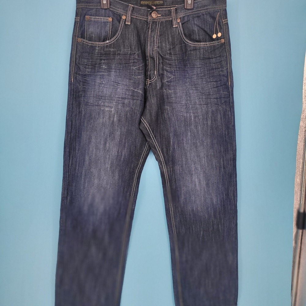 Brooklyn Xpress Jeans Mens 40 Y2K Baggy Eagle Graphic Dark Wash Denim streetwear - Picture 5 of 9